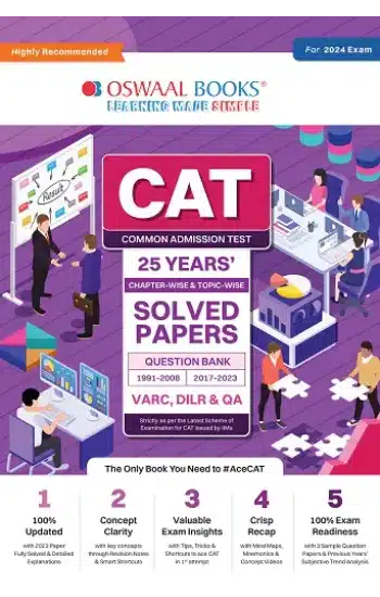 Oswaal CAT Common Admission Test 25 Years Chapterwise and Topicwise Solved Papers Question Bank 1991-2008|2017 - 2023 (VARC, DILR and QA) (Latest Edition)