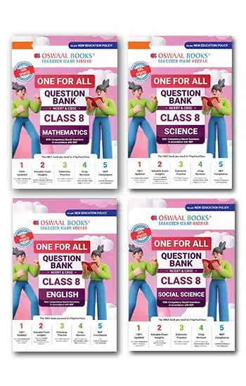 Oswaal One For All Question Banks NCERT & CBSE Class 8 (Set of 4 Books) Maths, Science, Social Science, And English