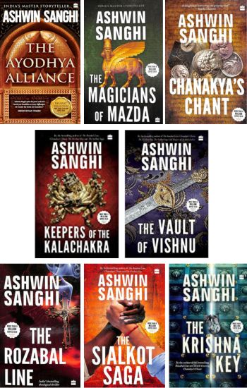 Ashwin Sanghi Bharat Series Set Of 8 Books : The Rozabal Line I Chanakya's Chant I The Krishna Key I The Sialkot Saga I Keepers of the Kalachakra I The Vault of Vishnu I The Magicians of Mazda I The Ayodhya Alliance