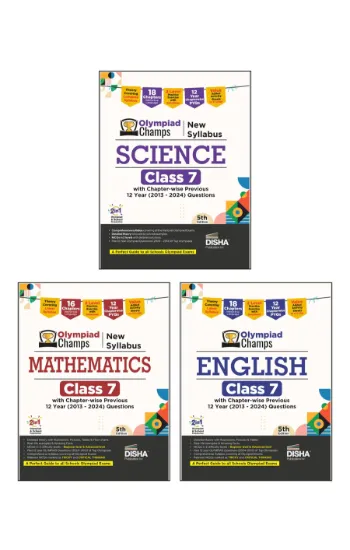 Disha Combo (3 books) Olympiad Champs Science, Mathematics, English Class 7 with Past Questions with Chapter-wise Previous 12 Year (2013 - 2024) Questions 5th Edition | 2026 Exam
