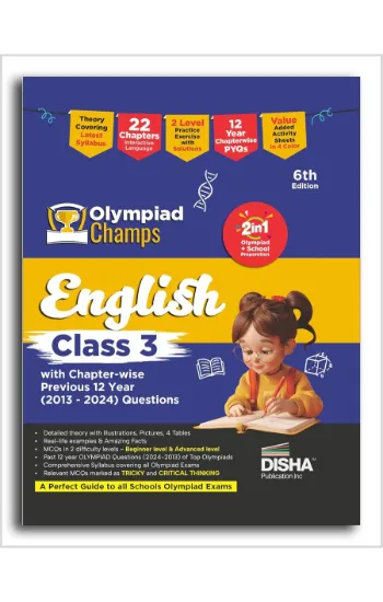 Disha Olympiad Champs English Class 3 with Chapter-wise Previous 12 Year (2013 - 2024) Questions 6th Edition | Complete Prep Guide with Theory, PYQs & Practice Exercise  | SOF, IEO |