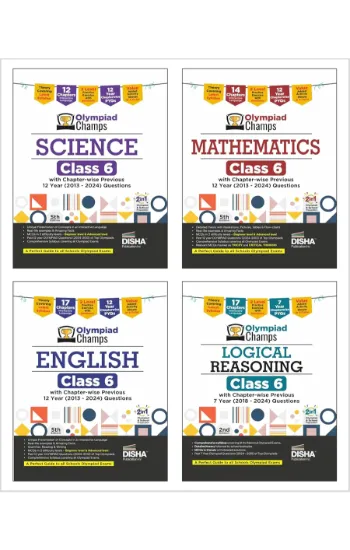 Combo Class 6 (set of 4 books) Olympiad Champs Science, Mathematics, English & Logical Reasoning with Chapter-wise Previous 12 Year (2013 - 2024) Questions
